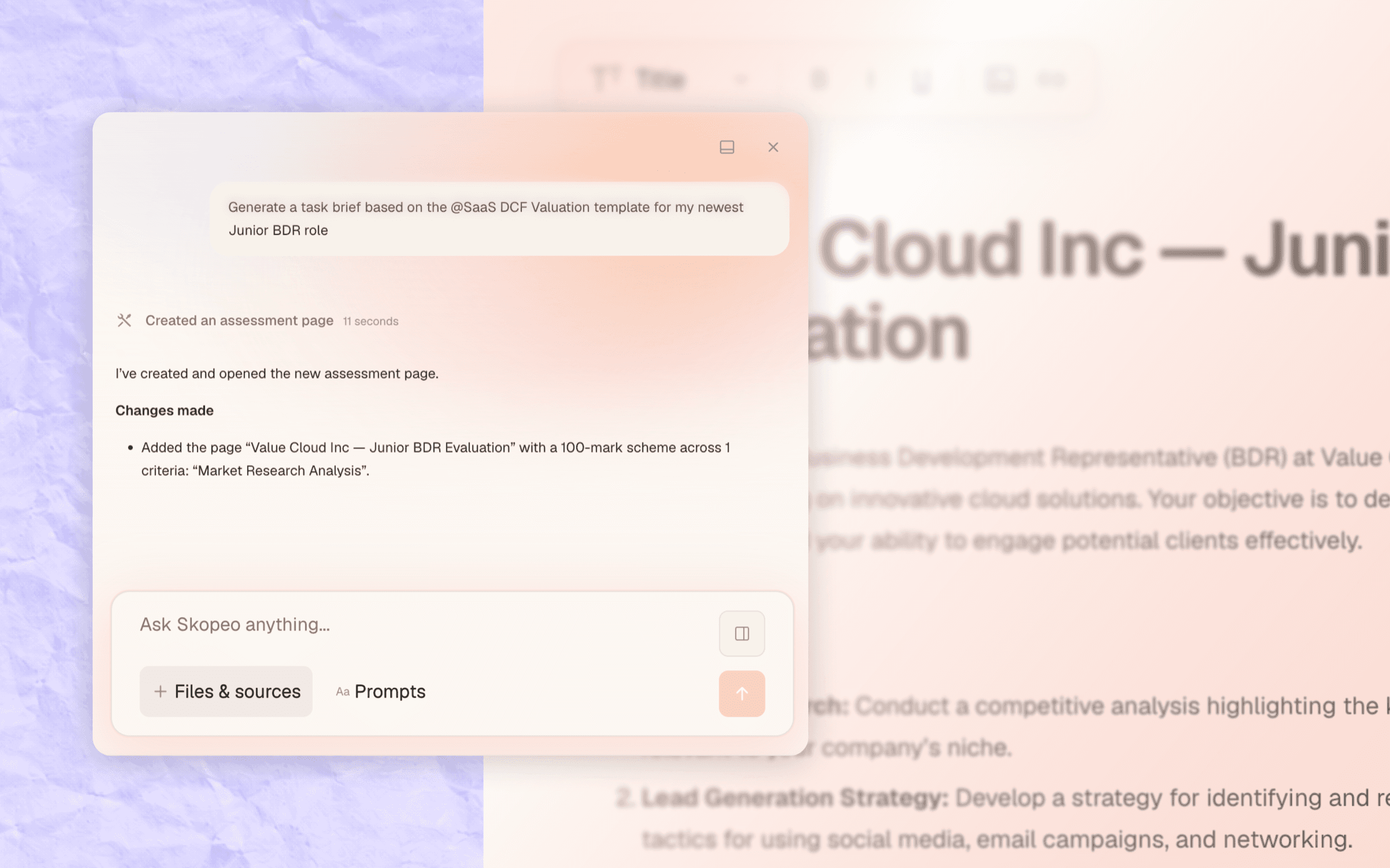 Skopeo AI creating an assessment from a role and existing template