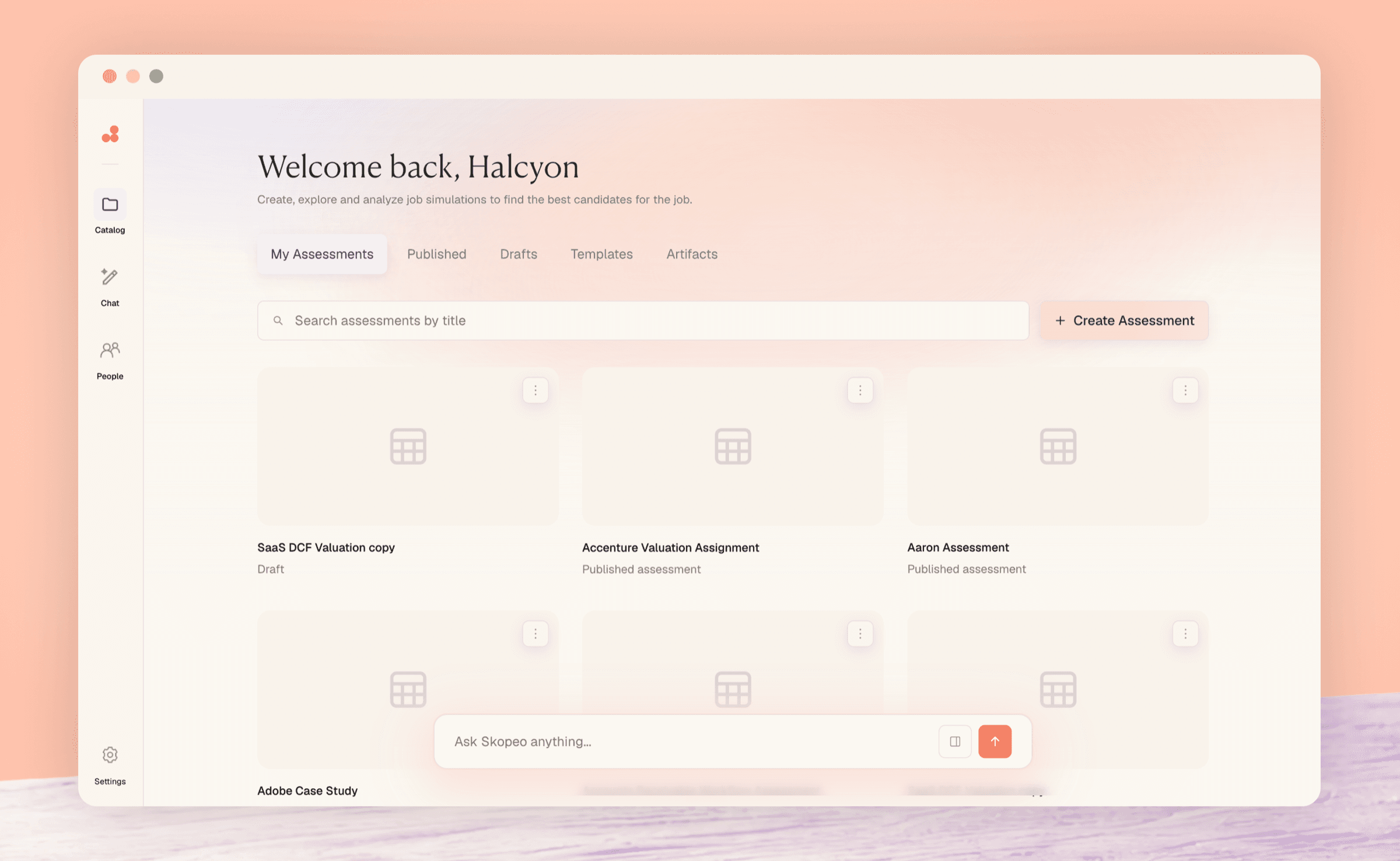The Skopeo catalog showing published assessments, drafts, and templates