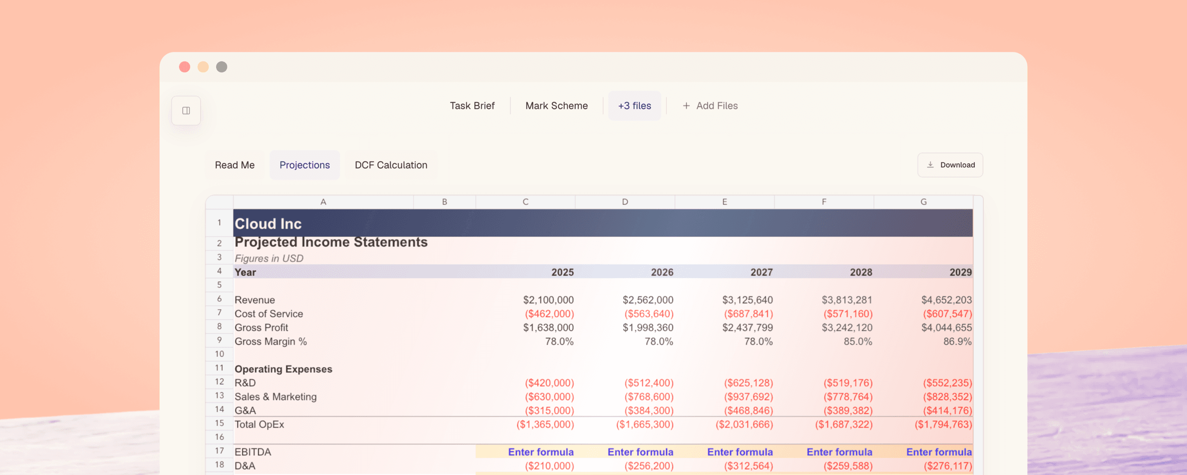 A realistic finance assessment with an interactive spreadsheet